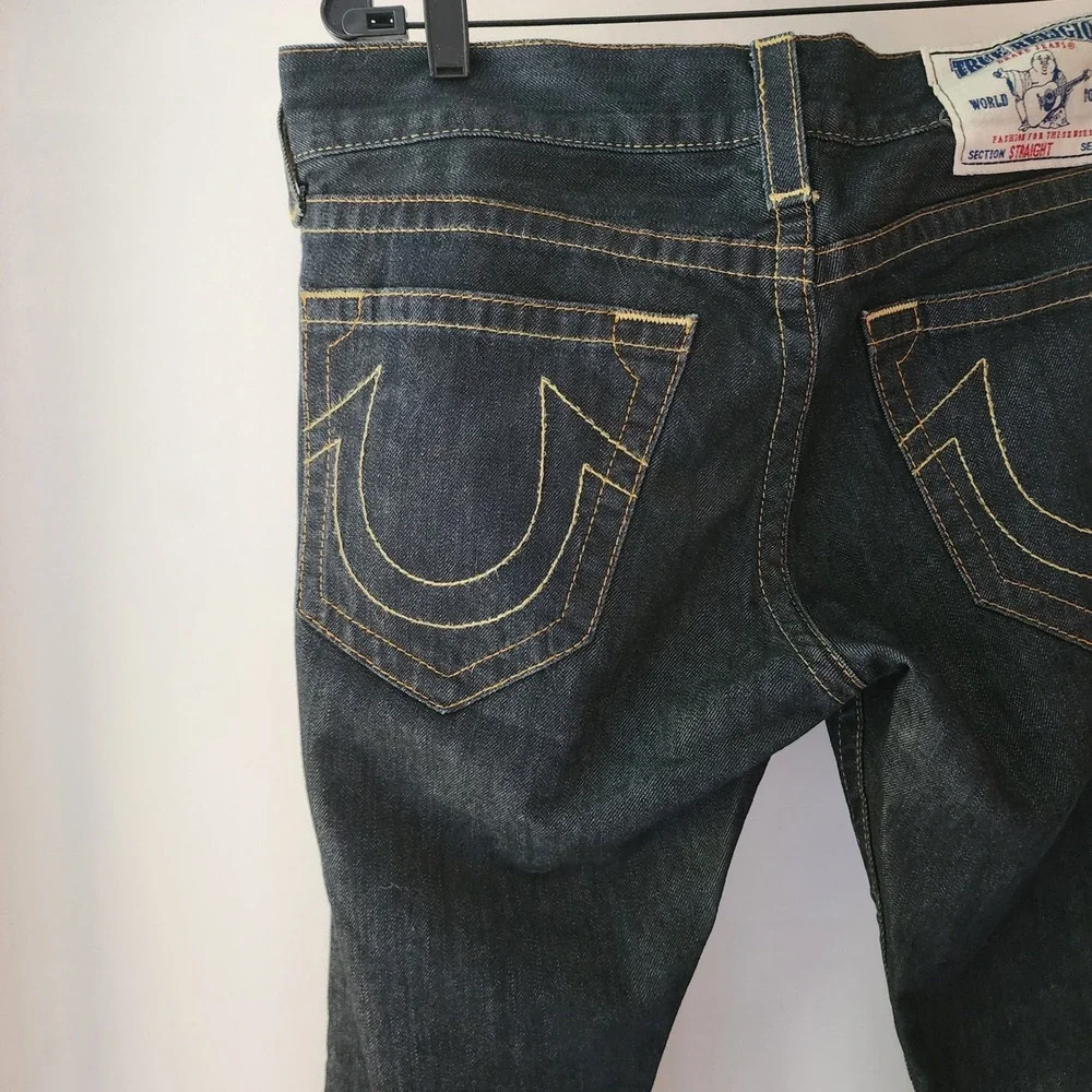 True Religion World Tour Straight Leg Indigo Denim Jeans Mens 35